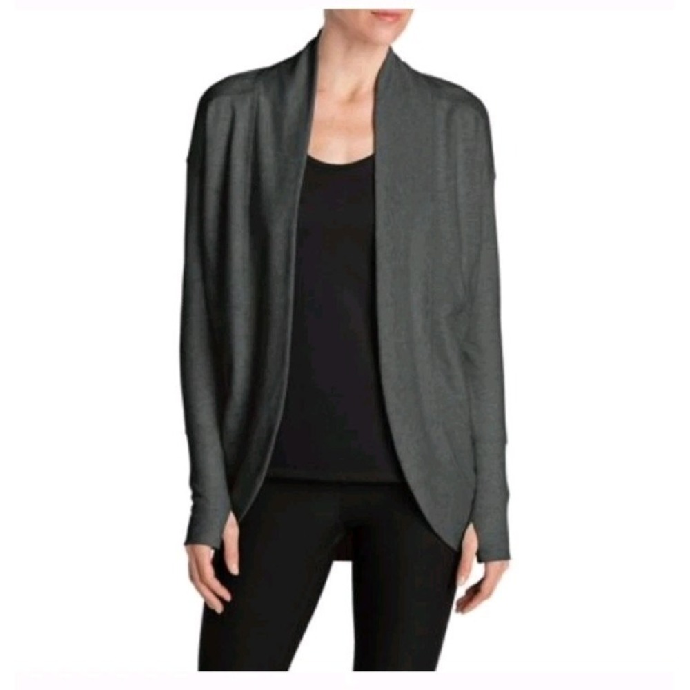 Eddie Bauer Fleece Wrap Cardigan Gray Large